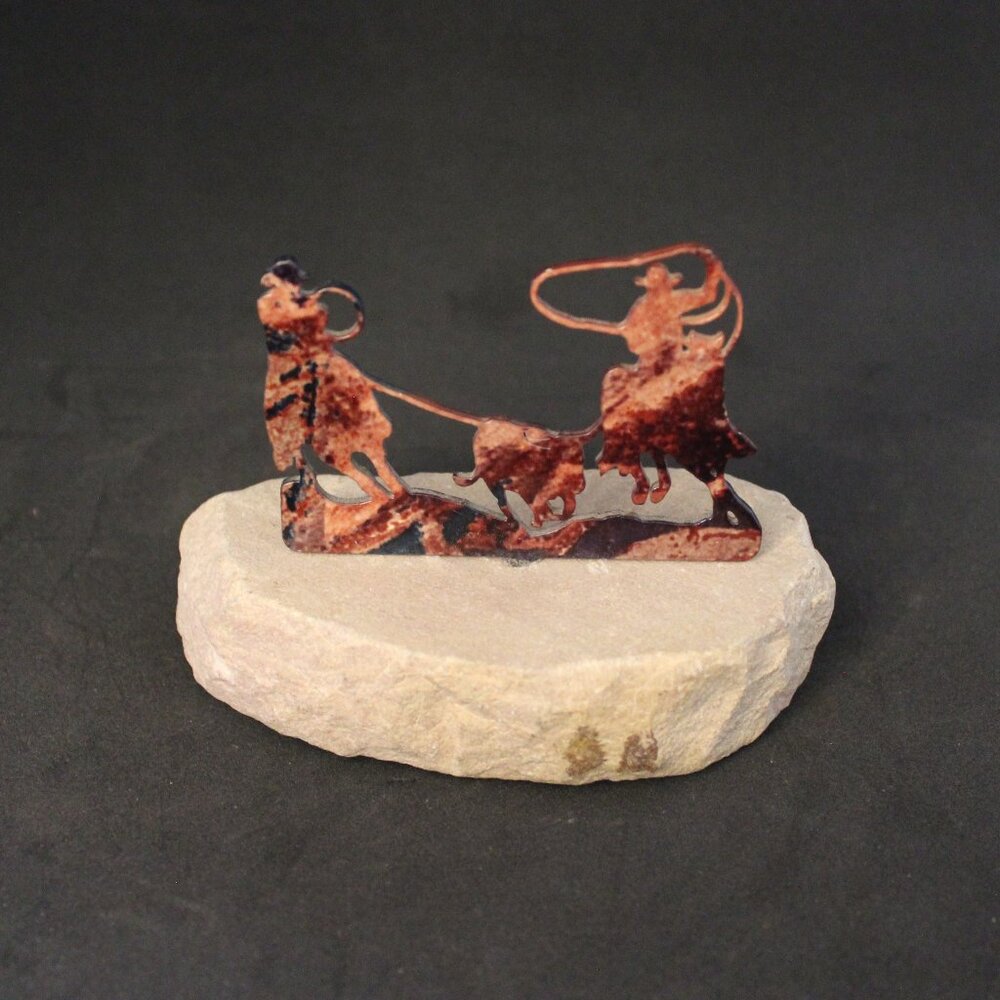 Vintage Lazart Metal Standing Sculptur Cowboys/Horses on Sandstone